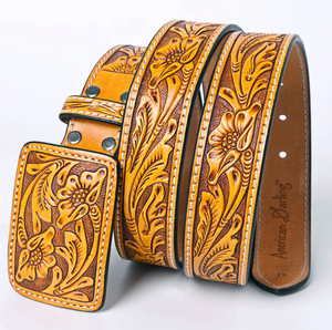 Golden Hour Tooled Floral Western Leather Belt w/ Rectangle Buckle ~ PREORDER 8/10