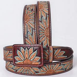 Cowgirl Garden Tooled Leather Belt w/ Rectangle Buckle ~ PREORDER 8/10