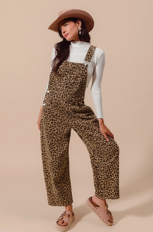 Untamed Leopard Print Barrel Overalls