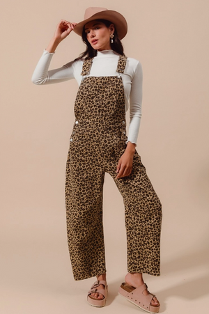 Untamed Leopard Print Barrel Overalls