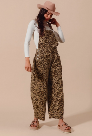 Untamed Leopard Print Barrel Overalls