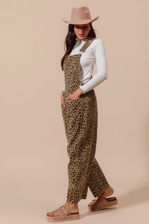 Untamed Leopard Print Barrel Overalls