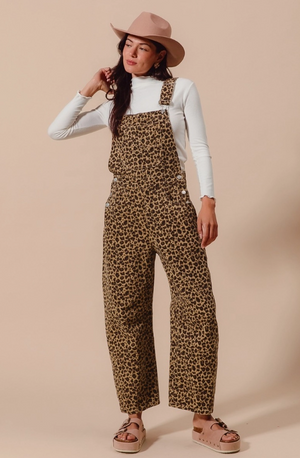 Untamed Leopard Print Barrel Overalls