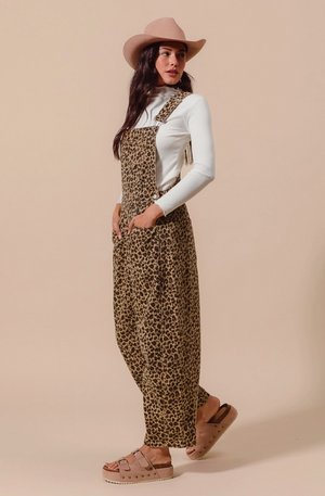 Untamed Leopard Print Barrel Overalls