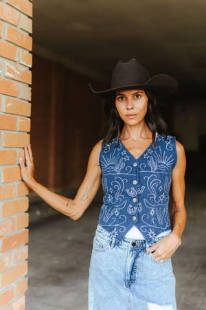 Desert Denim Embroidered Vest