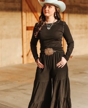 Silver Springs Ribbed & Studded Long Sleeve Top - 4 Colors