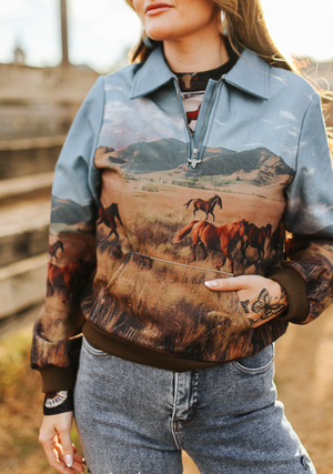 Cause A Scene Horse Landscape Quarter Zip Sweatshirt