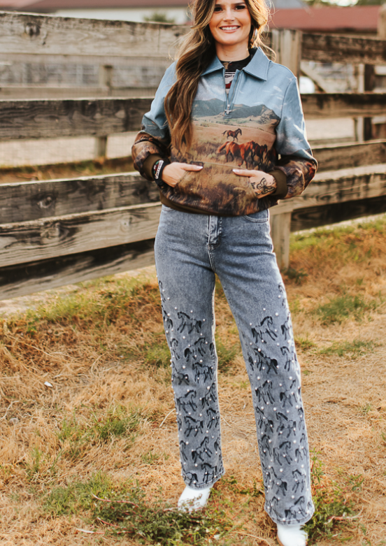 Cause A Scene Horse Landscape Quarter Zip Sweatshirt