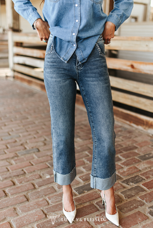 Denim & Dazzle Cuffed Boyfriend Jeans