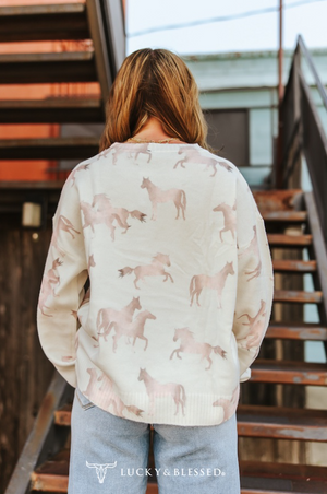 Saddle Sweetheart Ombre Horse Print Sweater