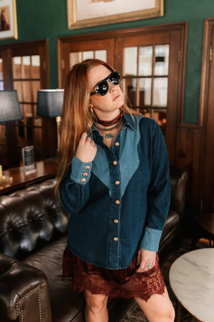 Rodeo Riches Two Tone Denim Top