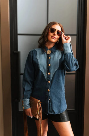 Rodeo Riches Two Tone Denim Top
