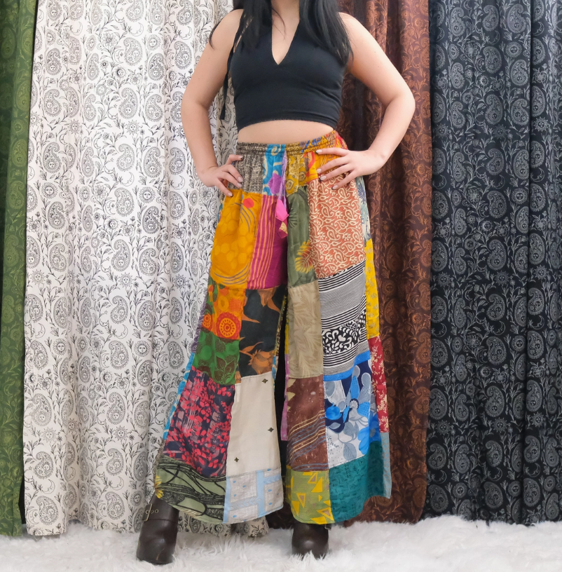 Fire On The Mountain Patchwork Silk Sari Wide Leg Pants