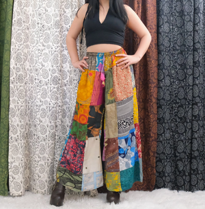 Fire On The Mountain Patchwork Silk Sari Wide Leg Pants