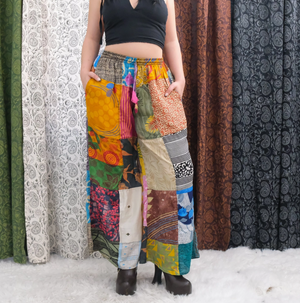 Fire On The Mountain Patchwork Silk Sari Wide Leg Pants