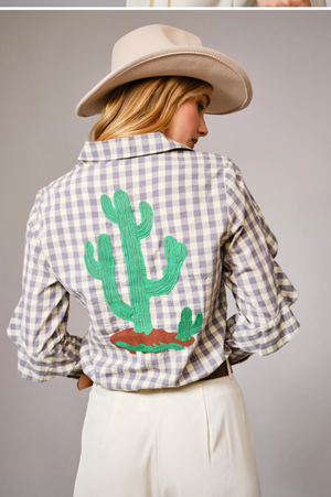 Cactus Bloom Embroidered Western Snap Blouse