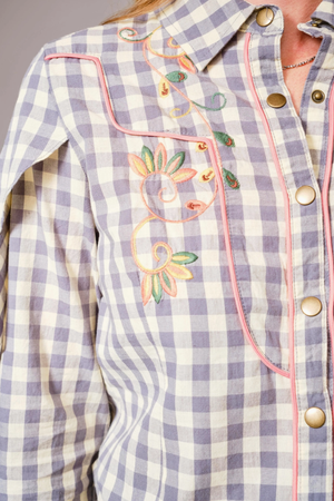 Cactus Bloom Embroidered Western Snap Blouse