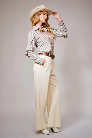 Cactus Bloom Embroidered Western Snap Blouse