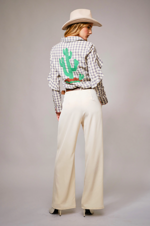 Cactus Bloom Embroidered Western Snap Blouse