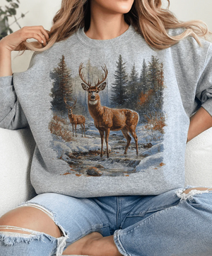 Retro Deer Scene Tee Or Sweatshirt (made 2 order) LC