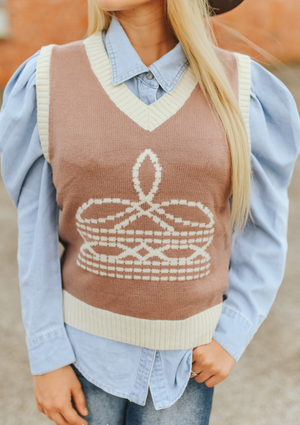 Western Royalty Bootstitch Knit Sleeveless Sweater