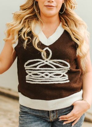 Western Royalty Bootstitch Knit Sleeveless Sweater