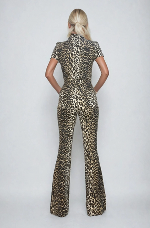 Animal Instincts Leopard Denim Jumpsuit
