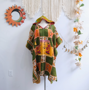 Eyes Of The World Handmade Reversible Poncho with Hoodie