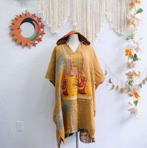Eyes Of The World Handmade Reversible Poncho with Hoodie