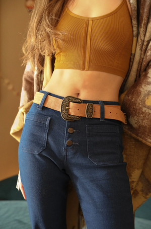 Western Rock Antique Western Buckle Suede Belt