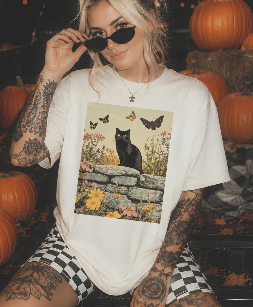 Black Cat Cutie Disco Pop Halloween - Cream Tees and Sweatshirts (made 2 order) LC