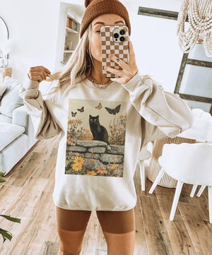 Black Cat Cutie Disco Pop Halloween - Cream Tees and Sweatshirts (made 2 order) LC