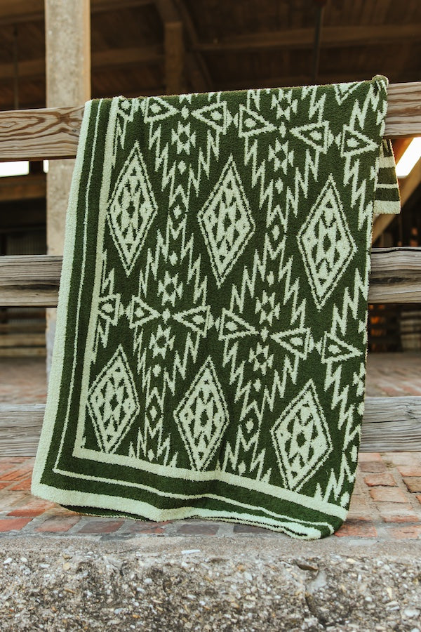 Mane & Moss Olive & Ivory Aztec Printed Blanket