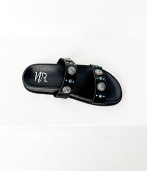 Briallen Western Studded Turquoise Sandal in Black