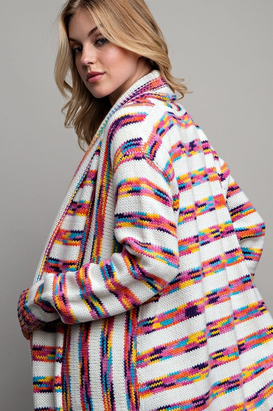 Sugar High Rainbow Stripe Maxi Cardigan