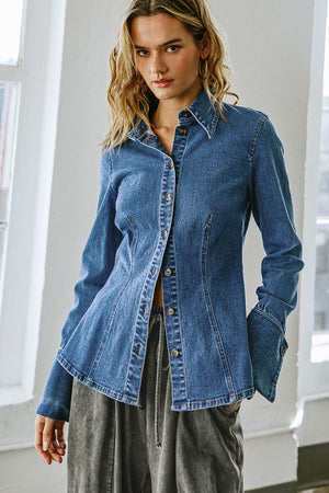 A Second Thought Wide Cuff Denim Button Up (DS) FT