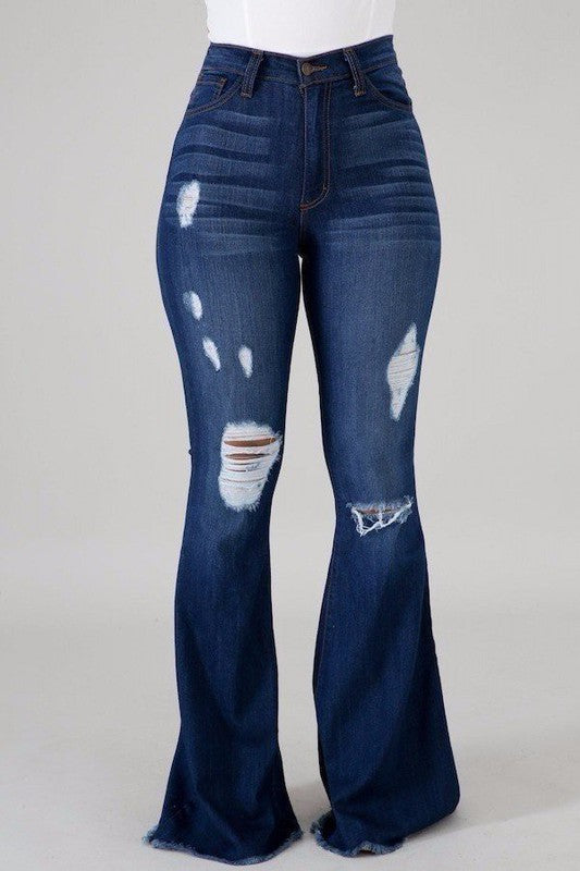 Skylar Dark Denim Distressed Bell Bottom Jeans (DS) FG GJG