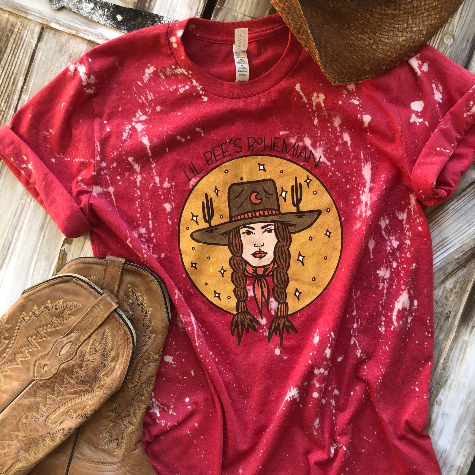 Desert Moon Child Bohemian Cowgirl Red Graphic Tee (made 2 order) LC