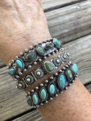 Stacker Queen Turquoise Stone Etched Silver Stacking Cuff Bracelets