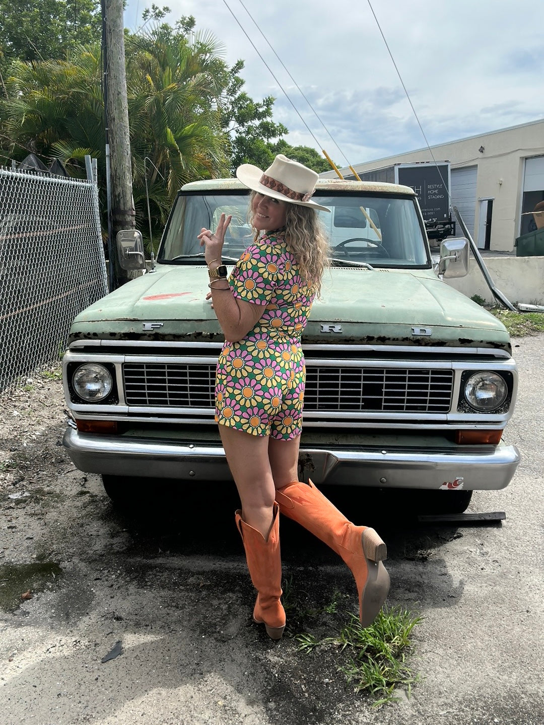 A Dollop of Daisy Retro Floral Print Romper