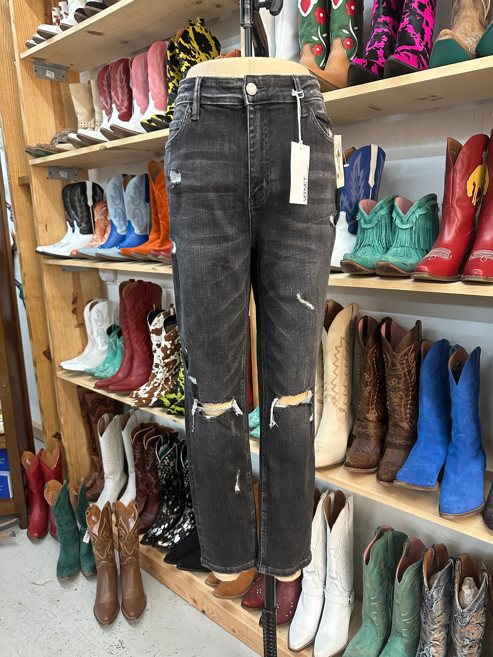 Amber Distressed Charcoal Mid Rise Skinny Jeans ~ SAMPLE SALE