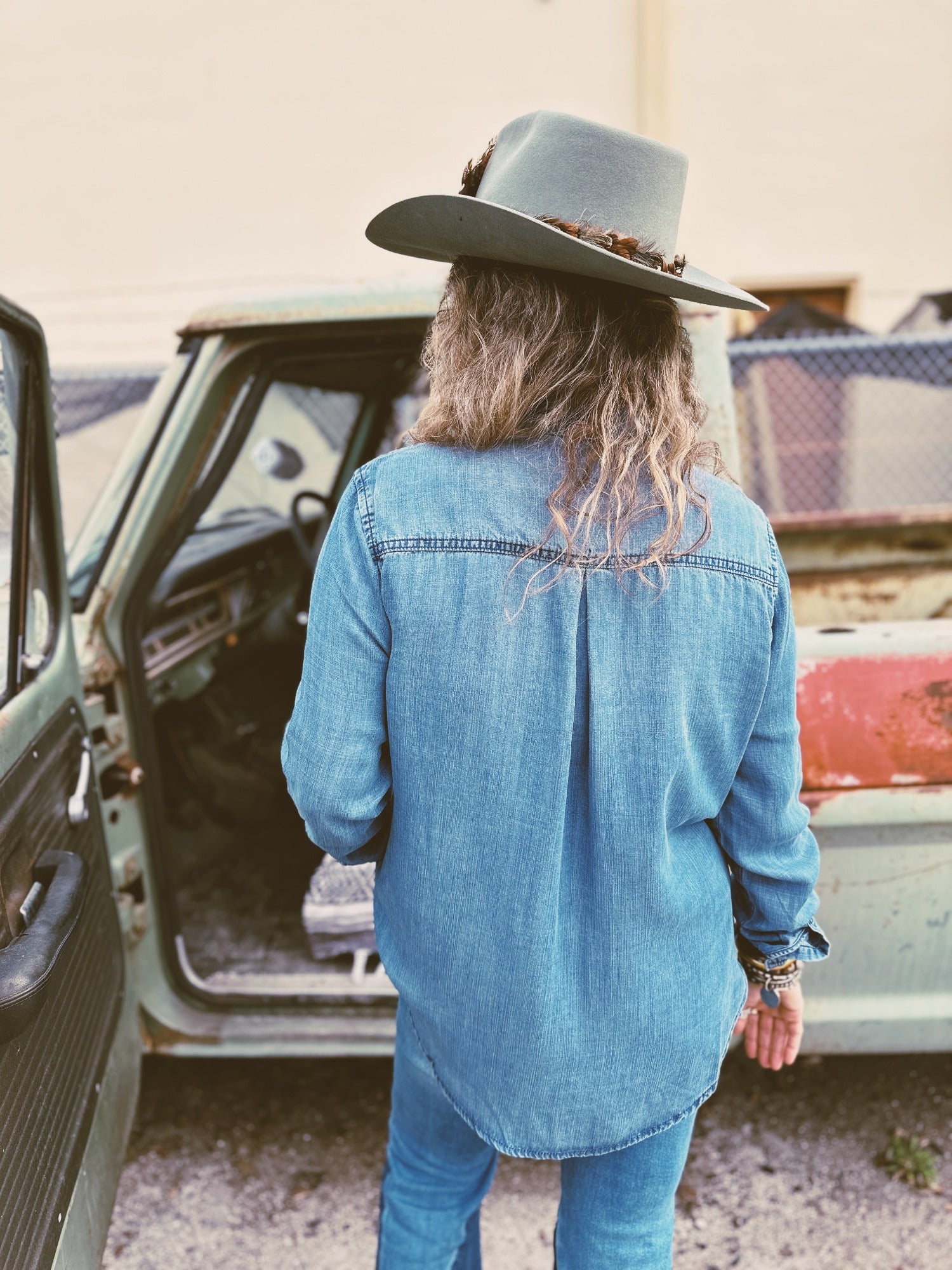 Captivate Western Style Fringe Front Denim Blouse (DS)