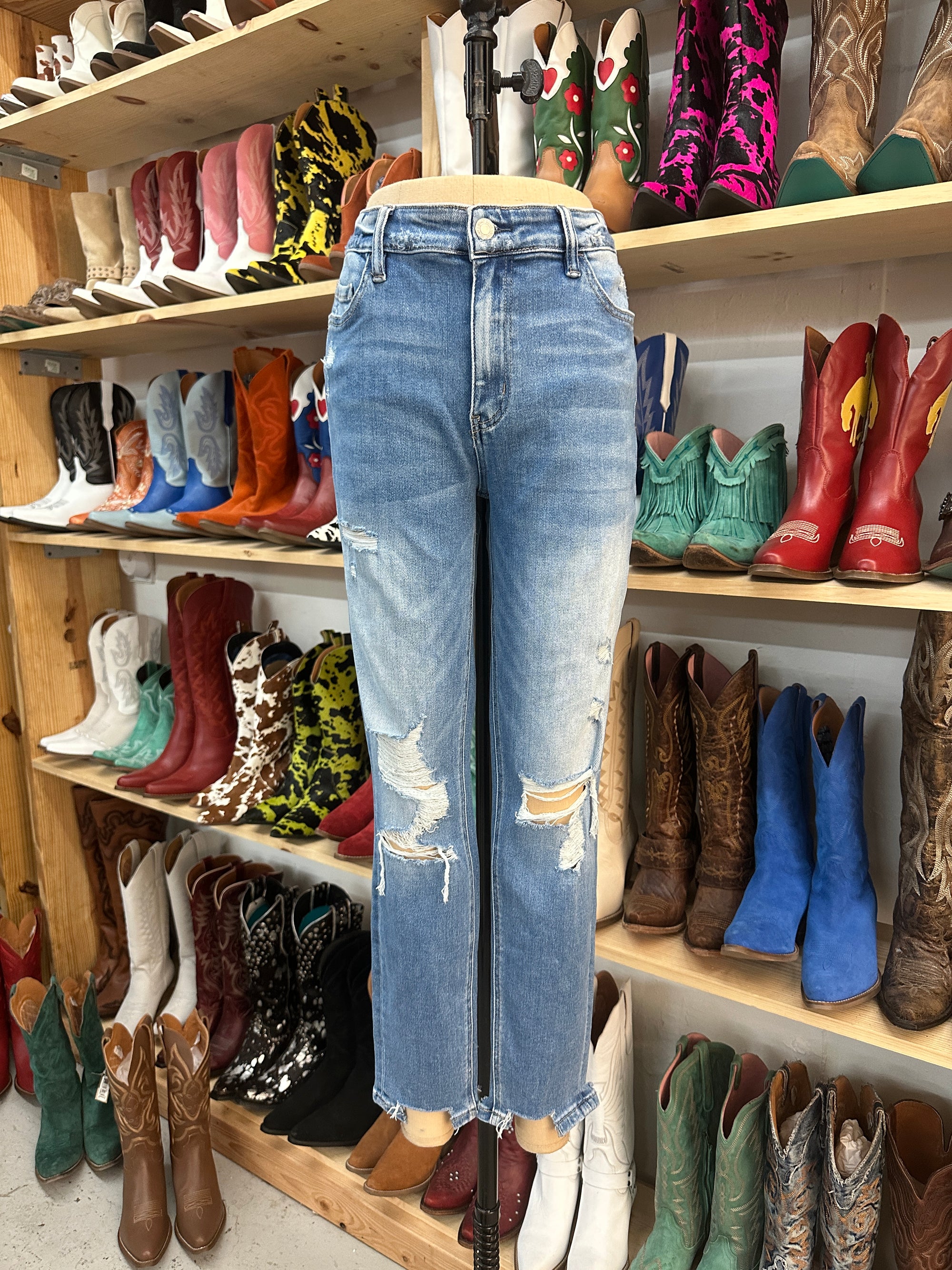 Distressed Medium Wash Mid Rise Skinny Jeans ~ SAMPLE SALE