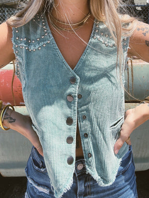 San Benito Studded Corduroy Fitted Vest