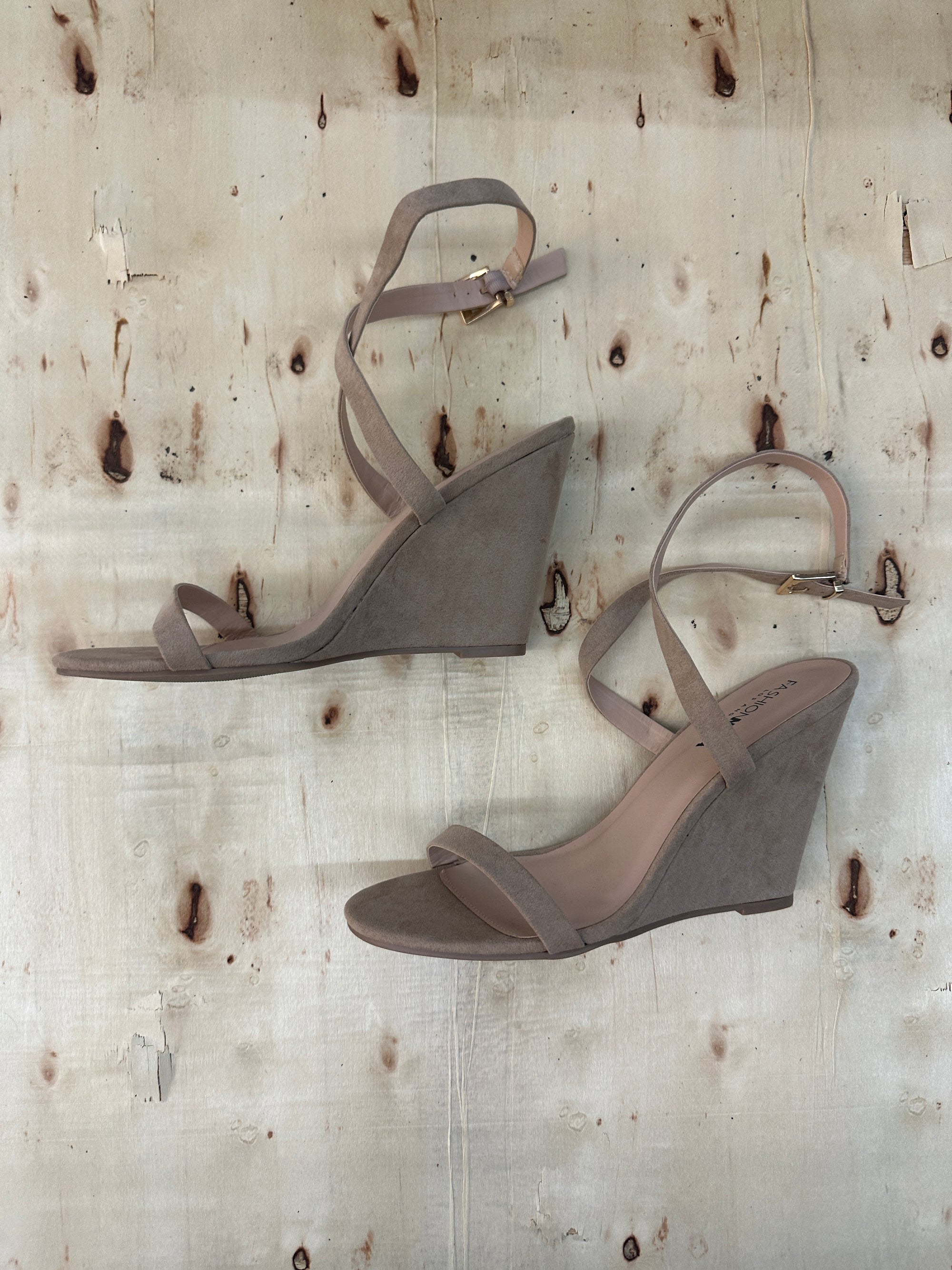 Fashion Nova Nude Ankle Wrap Wedge Sandals ~ size 10 ~ Queen Bee’s Closet #1140