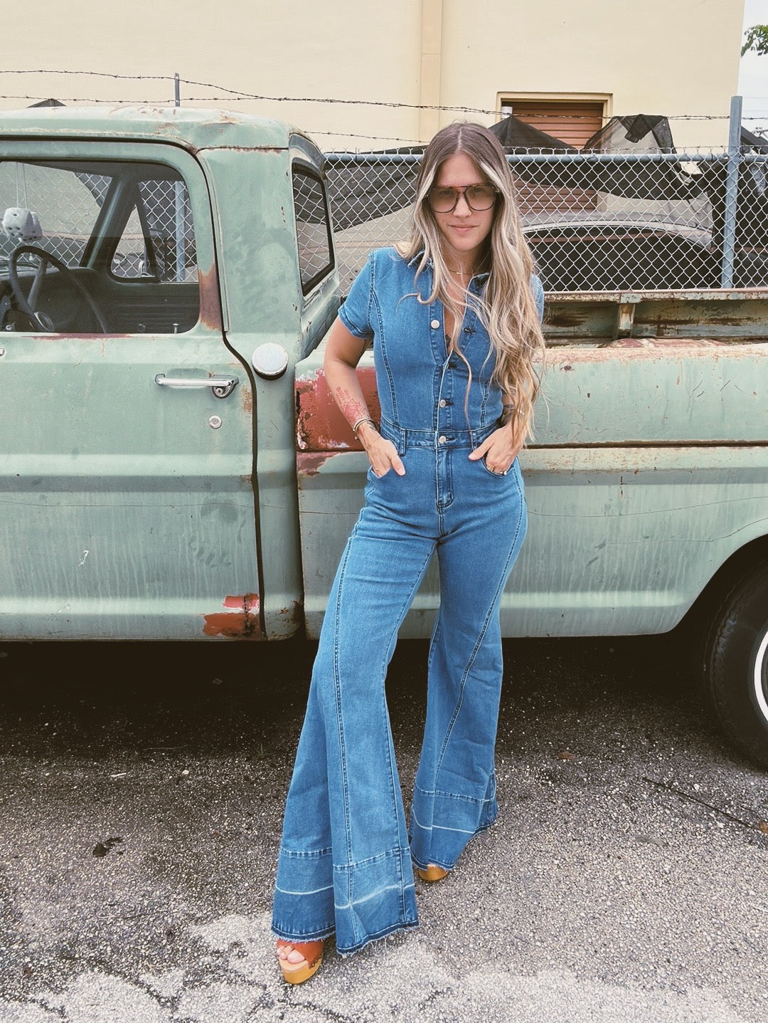 Wide Eyed Wanderer Wide Leg Denim Jumpsuit