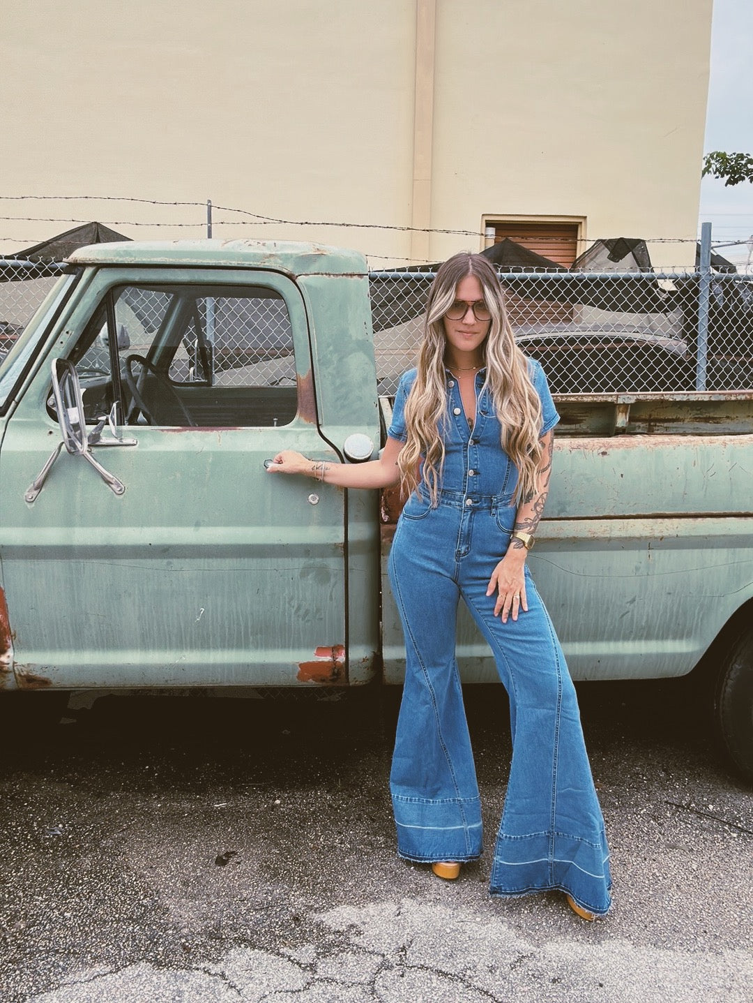 Wide Eyed Wanderer Wide Leg Denim Jumpsuit
