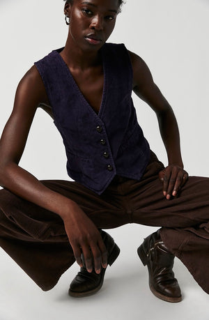 We The Free by Free People Amethyst Purple Charley Cord Vest Size L ~ Queen Bee’s Closet #1010