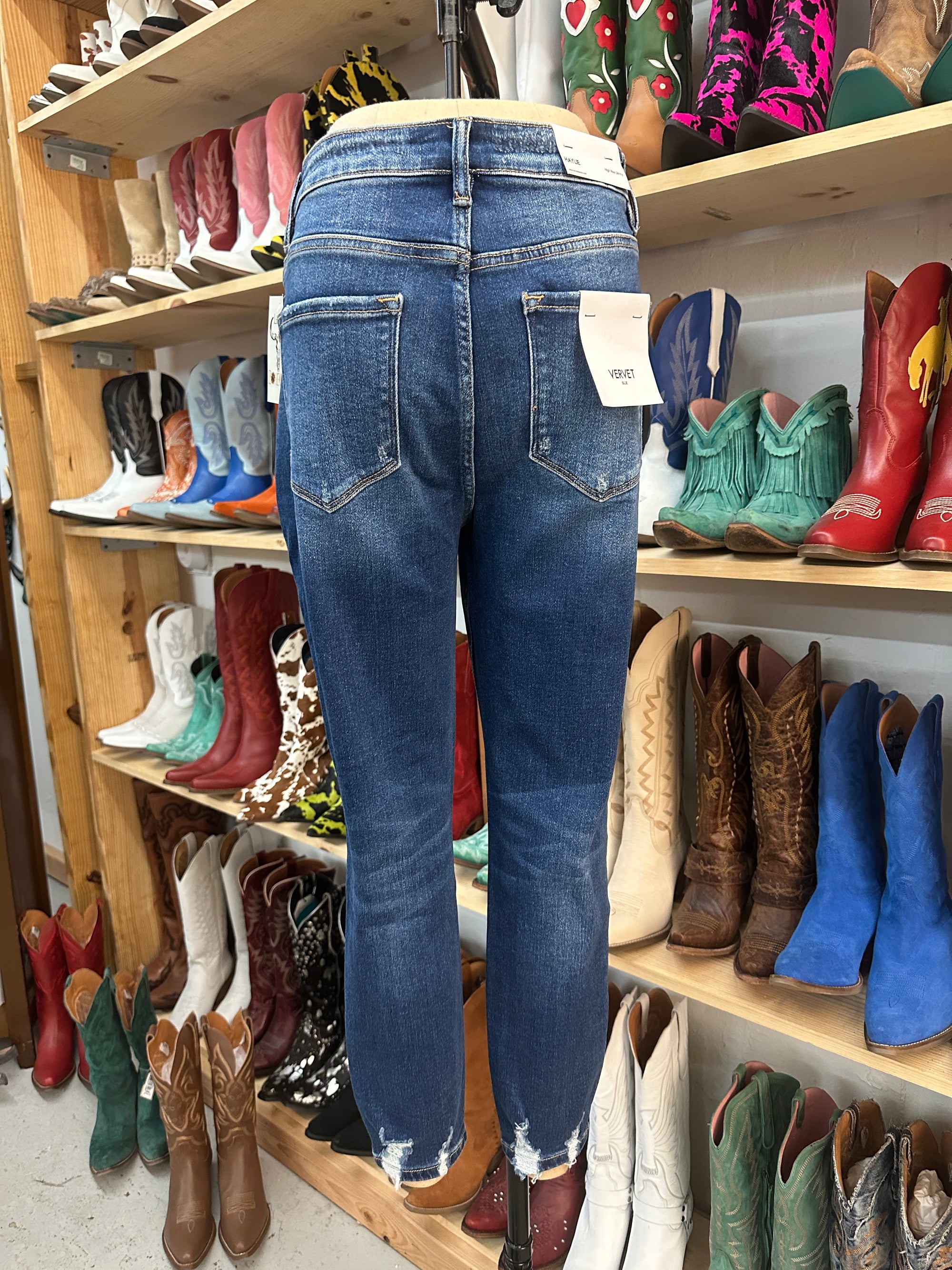 Haylie 5 Button Distressed High Rise Dark Wash Skinny Jeans ~ SAMPLE SALE