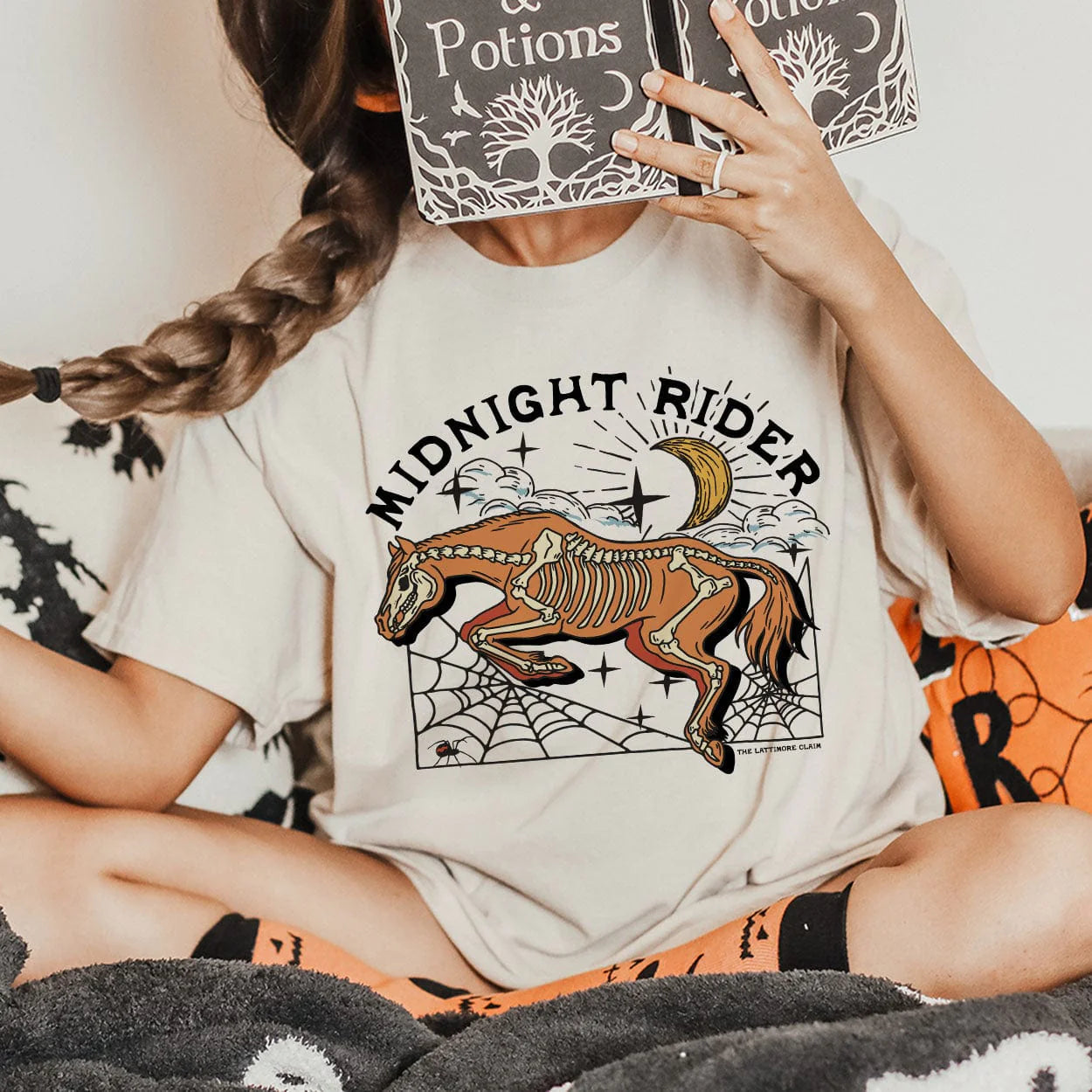 Midnight Rider Horse Skeleton Under The Moon Graphic Tee (made 2 order) LC
